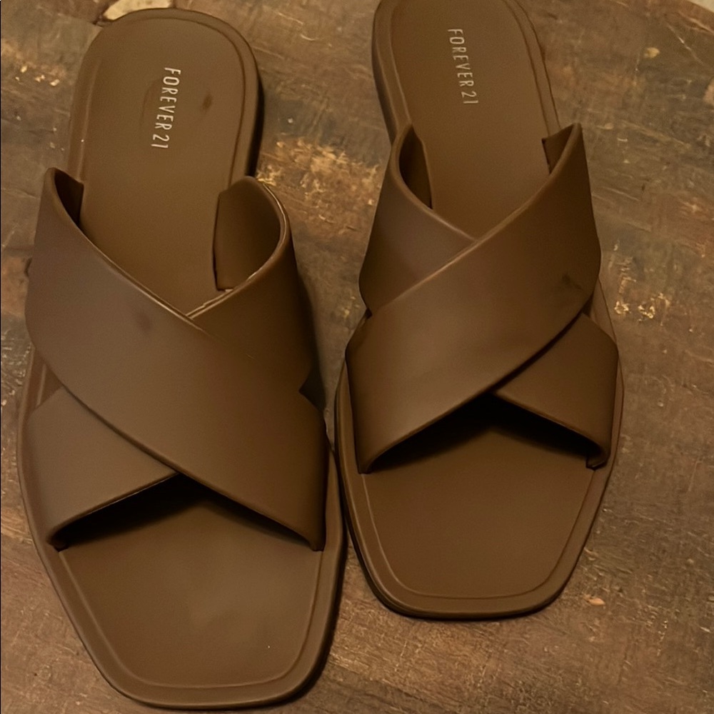 Forever 21 Dark Brown Crisscross Sandals - Picture 2 of 8